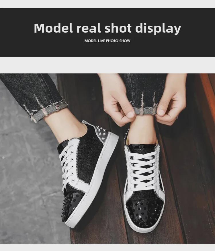 Cross-Border European Men's Rivet Sneakers - Versatile Red Bottom Trend for Spring & Autumn