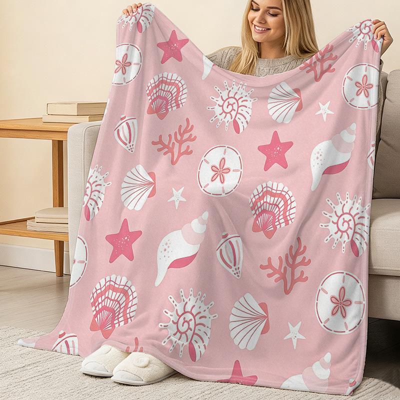 Soft Pink Flannel Blanket Non-Pilling Ocean Themed Warm Throw, Cozy for Maternity, Home Decor, Christmas & Halloween