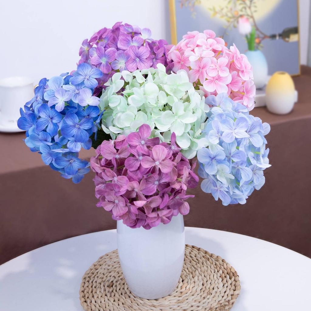 Fake Hydrangea Flower Reusable Artificial Hydrangea Stalk Long Stalk Fake Hydrangeas Real Feel Full Blooms for Table Centerpiece