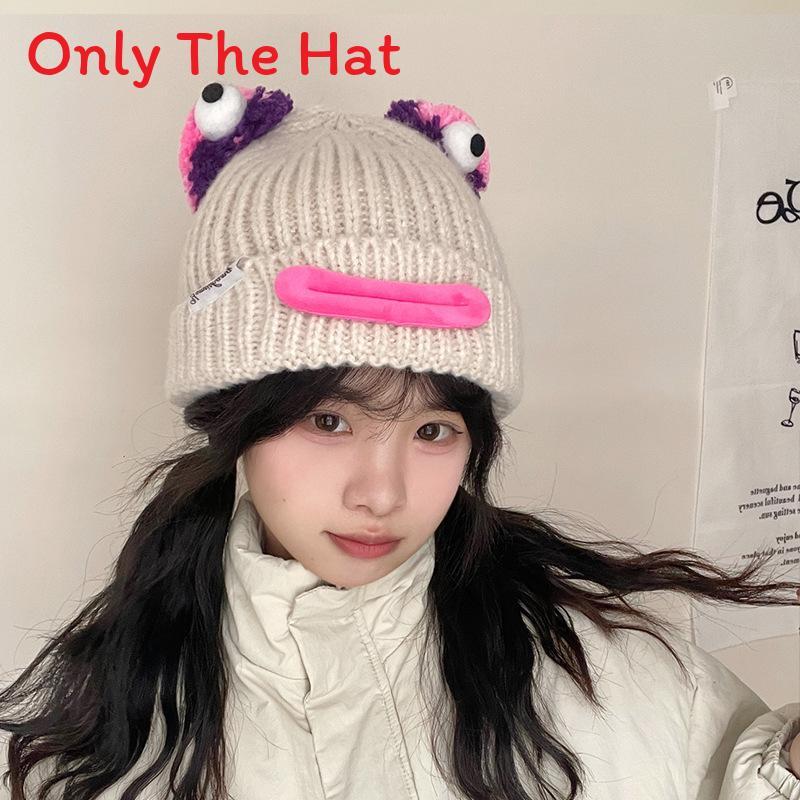 Knitted Cartoon Funny Hat For Women With Warmth Winter Outdoor Accessory бежевый