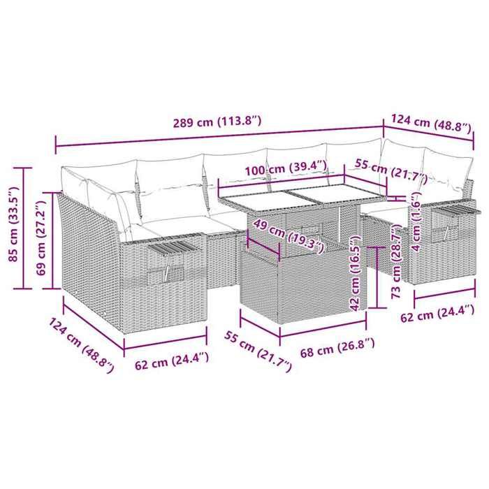 VidaXL Garden Lounge Set 8 Pcs with Grey Cushions Wicker 3326441