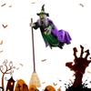 Flying Witch Halloween Decor on Broom with Luminous Eyes Hovering Witch Prop Decoration Flying Broom Witch Spooky Decor