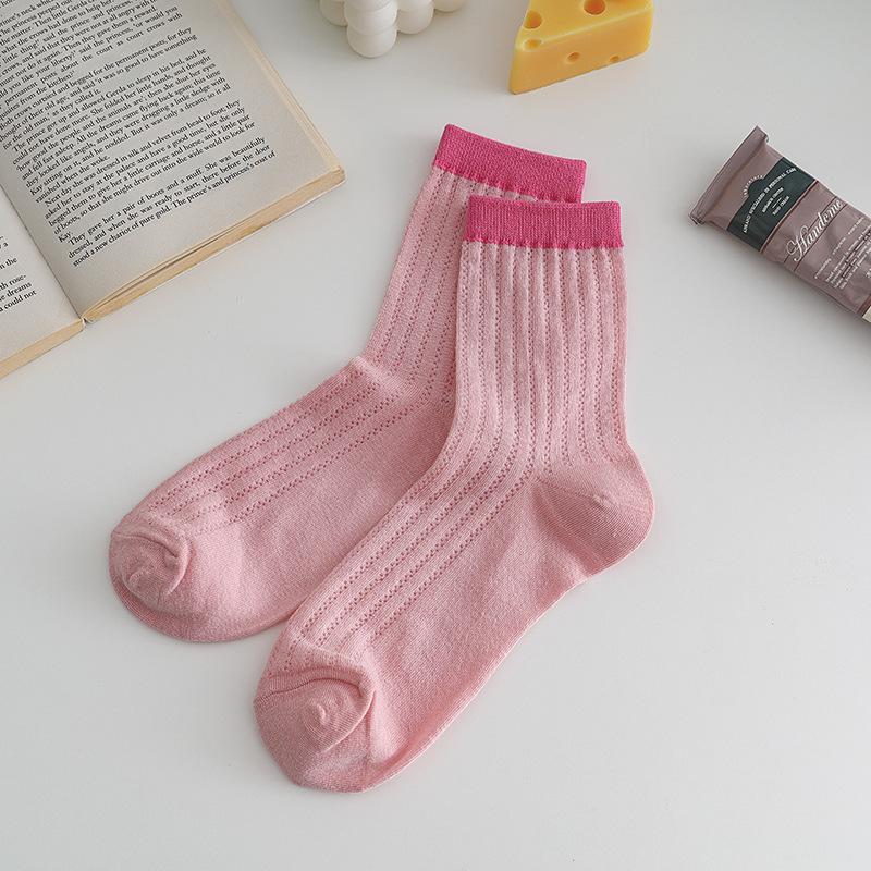 Korean Style Summer Thin Mesh Mid-Tube Cotton Socks In Pastel Colors