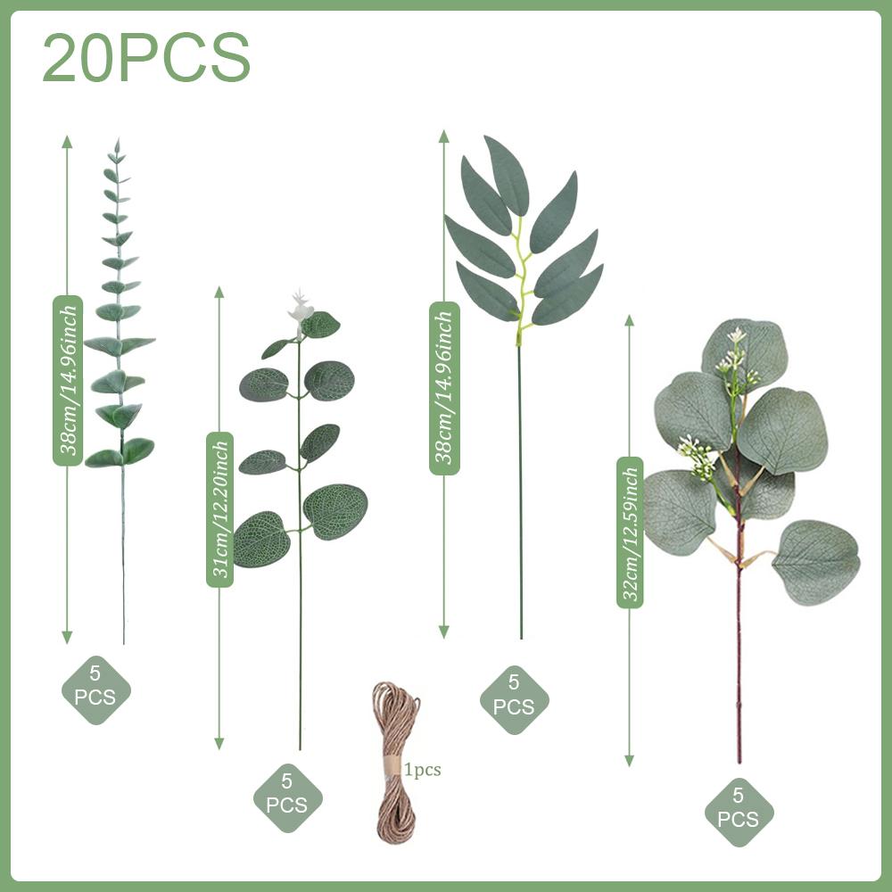20/25Pcs Artificial Mixed Eucalyptus Leaves Stems Fake Flower for DIY Bouquets Floral Arrangement Home Wedding Party Decoration