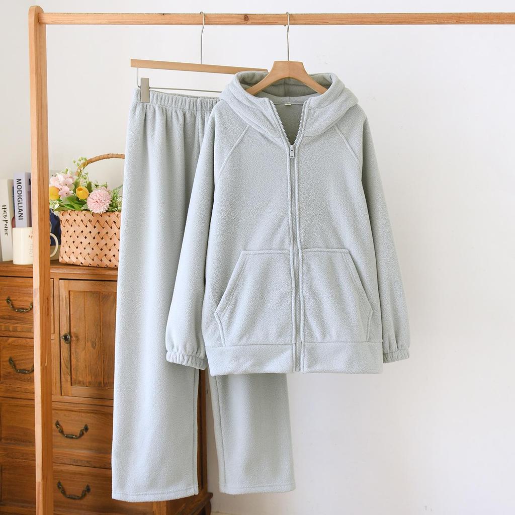 Couple's Fleece Pajamas: Warm Hooded Zip-Up for Men, Perfect for Fall and Winter Lounging or Outerwear.