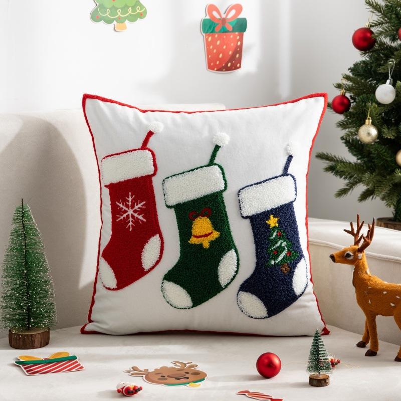 Pillow Cover Does Not Contain Core, Towel Embroidered Santa Claus Snowflake Pillow Cover, Light Luxury Simple Sofa Cushion Cover