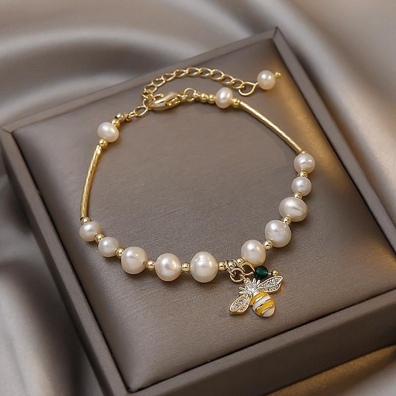 Bee Design Freshwater Pearl Bracelet for Women - Simple & Fashionable Jewelry Handcuff