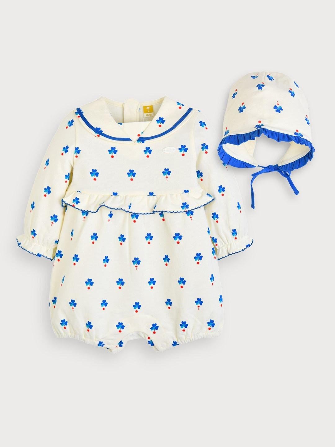 Etoile Baby Romper Jumpsuit and Bonnet Set Infant Cotton Bodysuit Autumn Outfits 70 синий