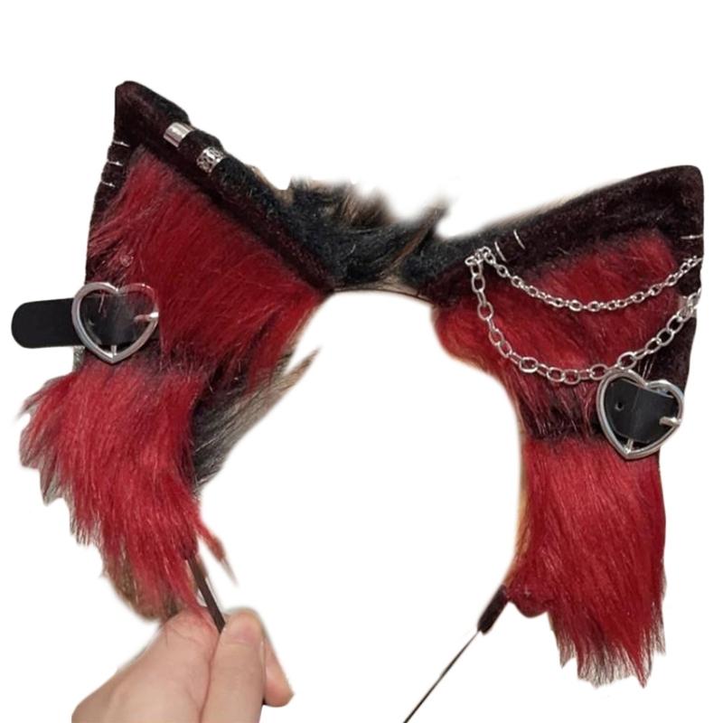 Anime Theme Gatherings Cat Ear Headband with Alloy Earring Movie Enthusiasts Plush Wolf Headband for Teenagers Adult
