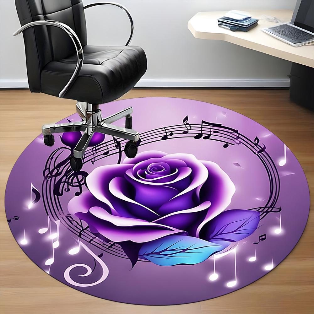 1pc Purple Rose Musical Notes Chair Carpet for Office Non Slip, Machine Washable Rug for Office, Room Holiday Decor for Christmas, Birthday Polyester