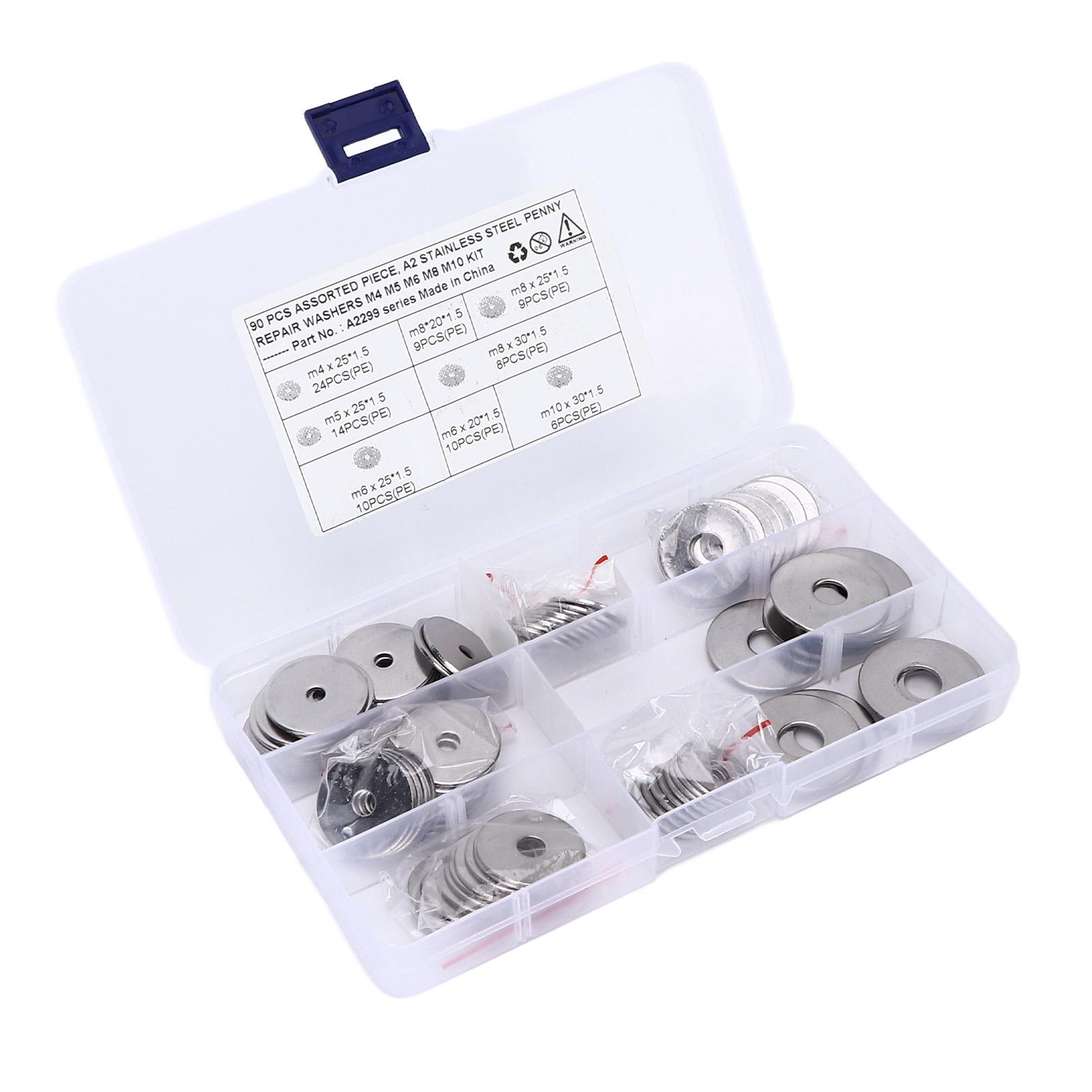 

90PCS Penny Repair Washers Flat 8 Sizes Assorted 304 Stainless Steel Universal for Cars Trucks