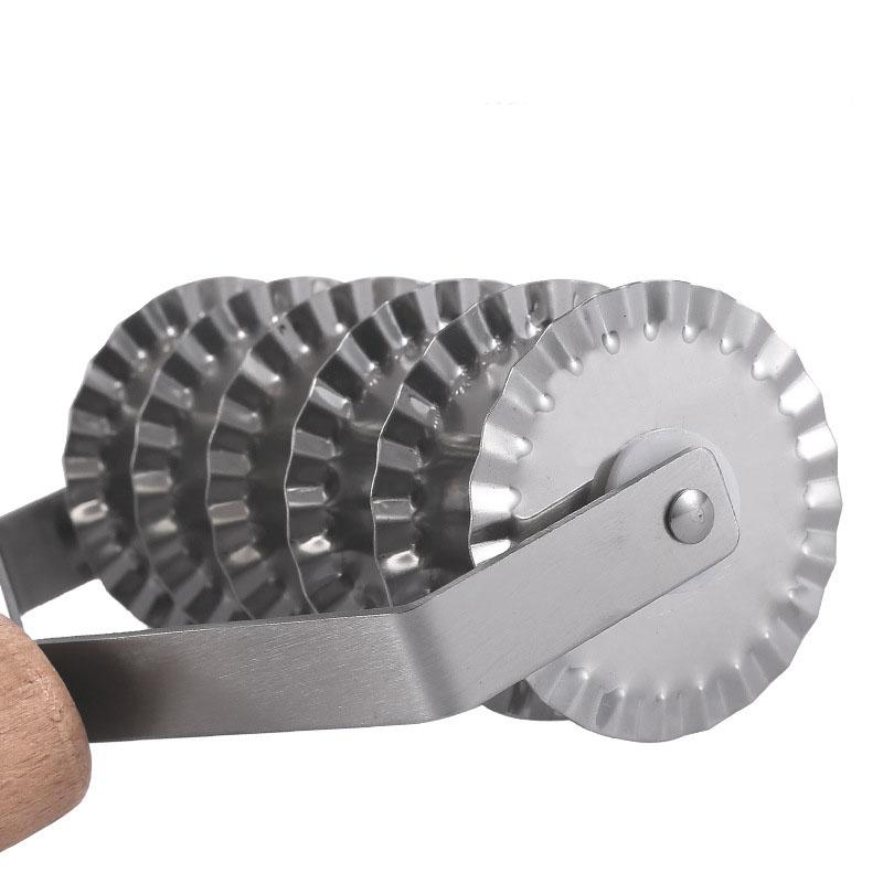 6 Wheel Pastry Cutter Stainless Steel Dough Lattice Pizza Bread Pastry Crust Roller Cutter with Wood Handle Baking Tool