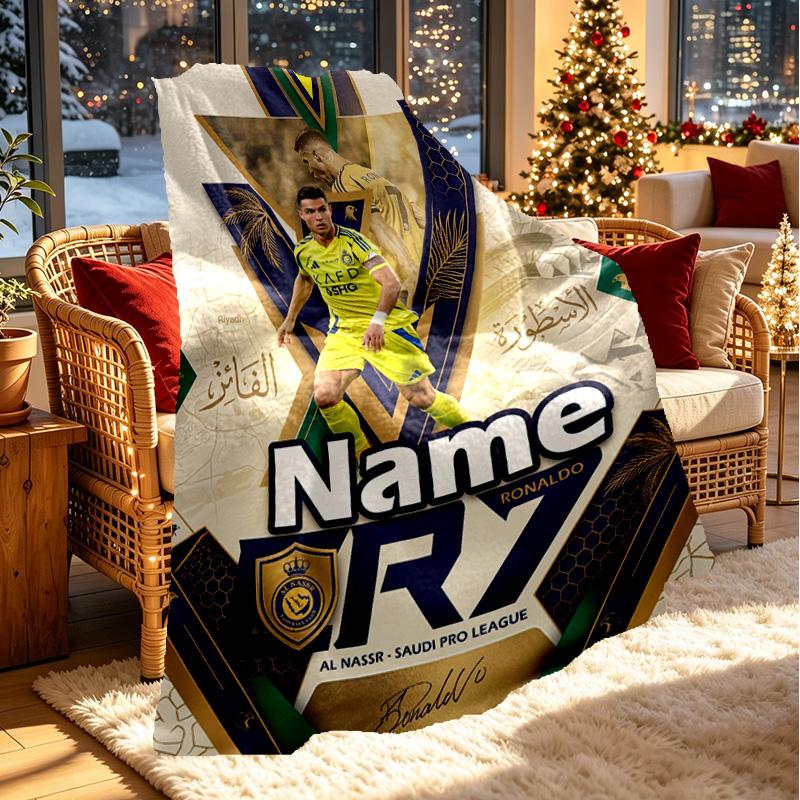 Custom Name Personalized Cristiano Ronaldo Print Blanket, Home Decor, Bedroom, Sofa, Camping, Couch, Gifts for Birthday Christmas