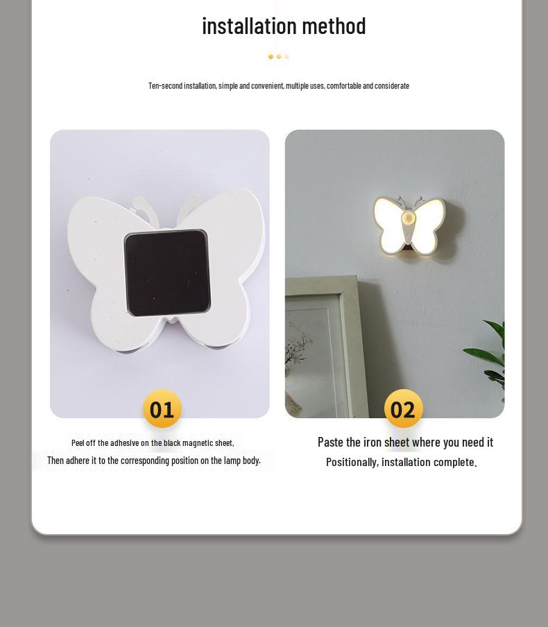 Rechargeable LED Butterfly Night Light with Body Sensor & Magnetic Attachment for Bedrooms