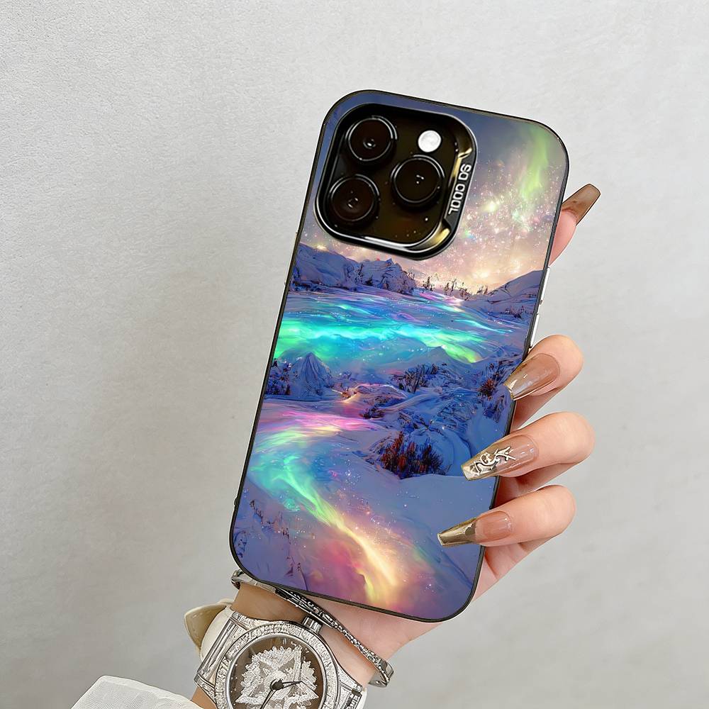 Northern Lights  Phone Case For iPhone 17,16,15,14,13,12,11 Plus,Pro Max,XS,Colorful Silver Black Cover
