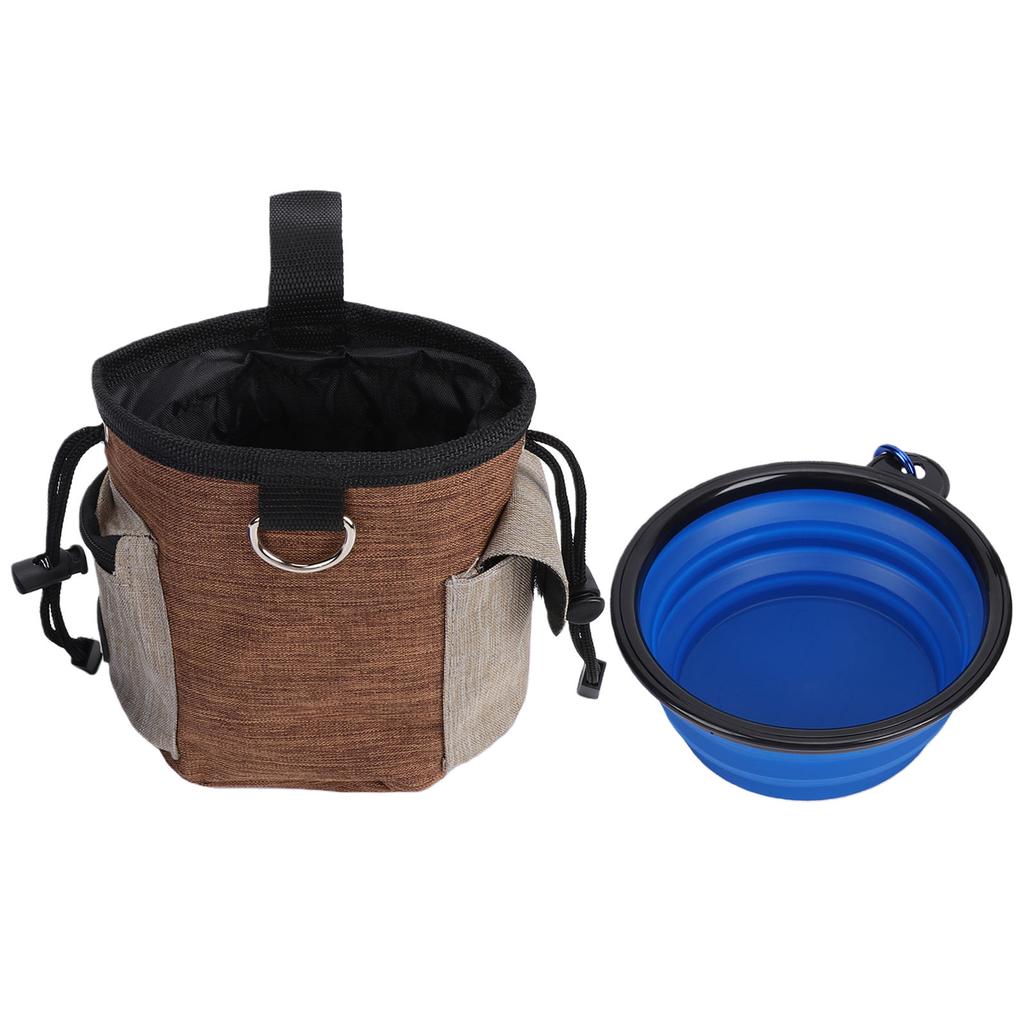 Dog Treat Pouch Oxford Fabric Multiple Compartments Adjustable Belt Pets Training Treat Pouch with Foldable Bowl Coffee