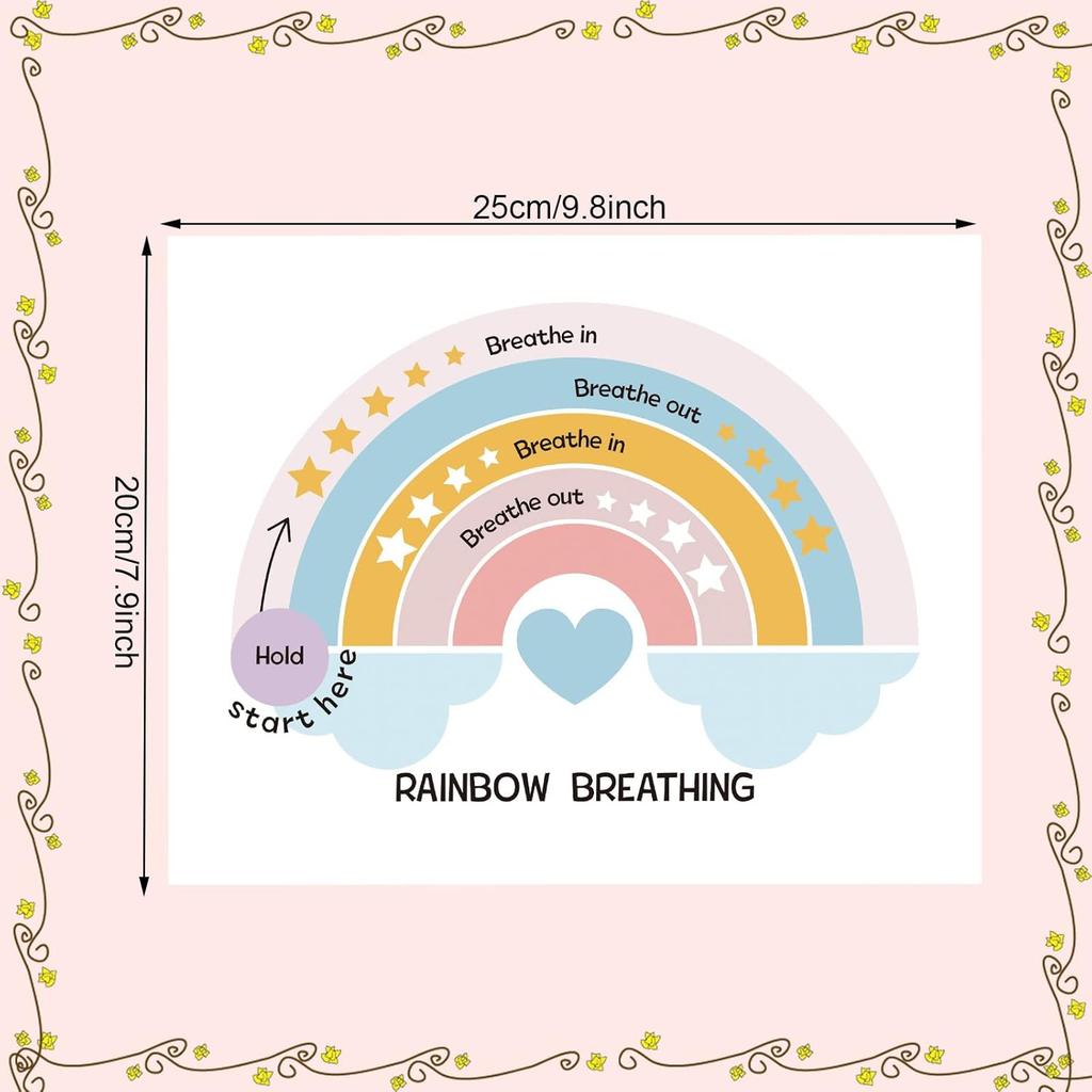 Geyee 9 Pcs Classroom Breathing Posters Calming Corner Posters Mindfulness Therapy Office Decor Calm Down Supplies Feelings Chart for Kids