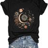 Women Mystical Moon and Sun Flower Shirt Vintage Wildflower T Shirts Boho Graphic Tees Short Sleeve Celestial Moon Tops