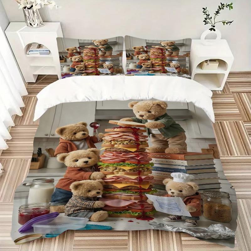 3pcs Anime Teddy Bear Bedding Set - Includes One Quilt Cover and Two Pillowcases (No Core) - Perfect for Bedroom and Guest Room Decoration,