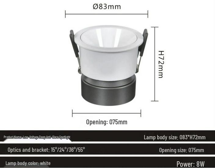 1224 Low Voltage Three-Color Change Narrow Glare Recessed Downlight for Living Room, RV, Hotel, and Small Spaces