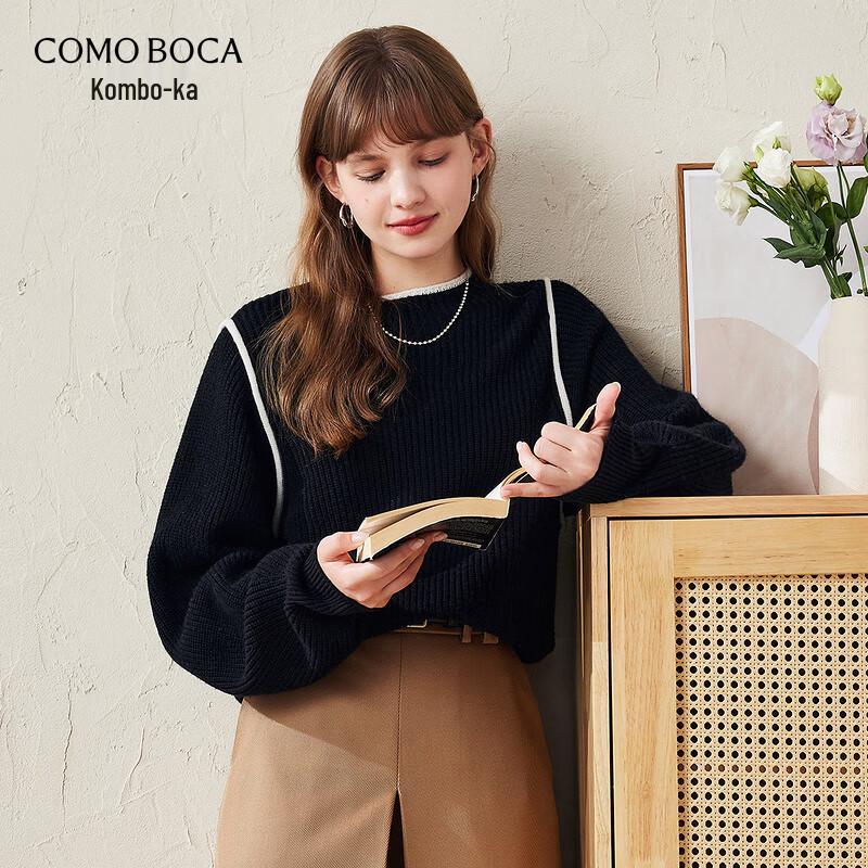 

Women s Contrast Line Wool Turtleneck Sweater M