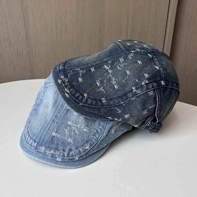 Niche retro denim forward hat women's adjustable big head circumference fashionable versatile beret reverse cap