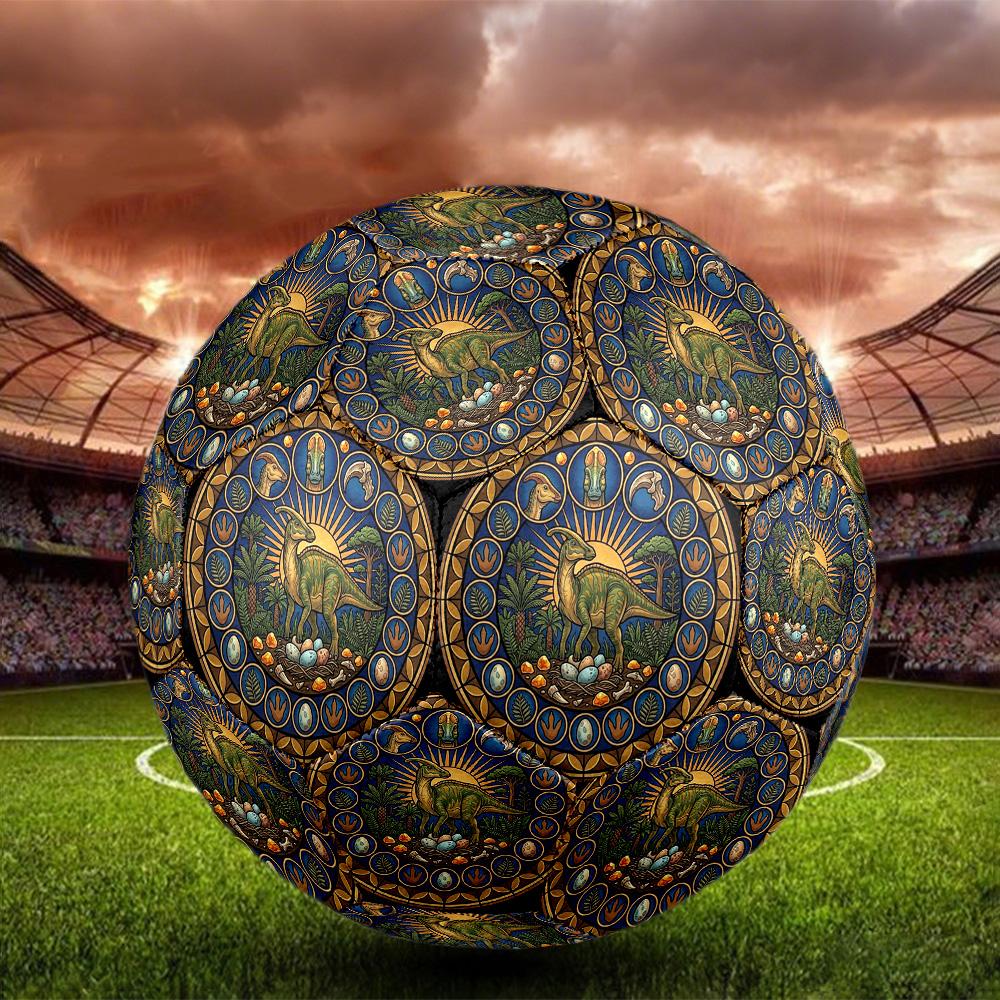 Dinosaur Glass Art Round Football Size 5 Adult Ball Suitable for Training Matches and Outdoor Team.