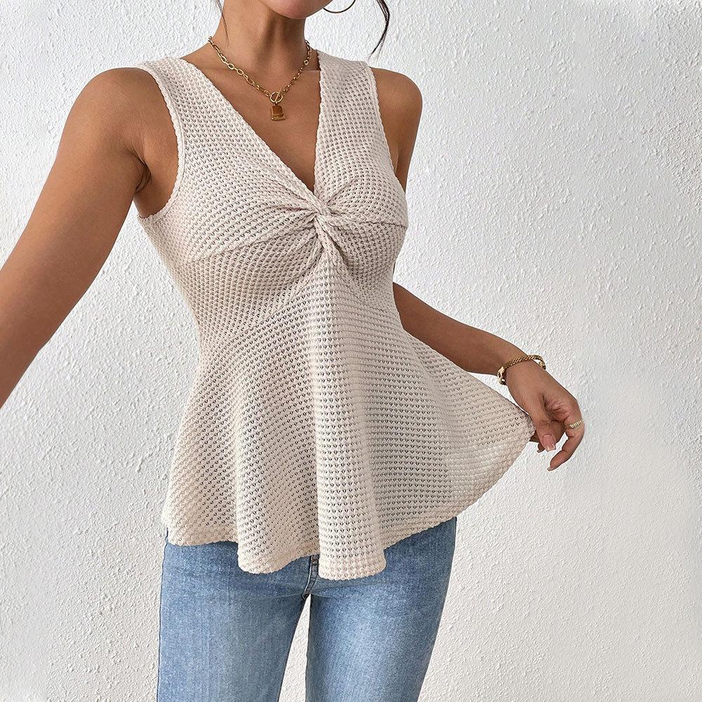 Summer new women's clothing royal sister commuting T-shirt V-neck sleeveless waist and thin temperament top