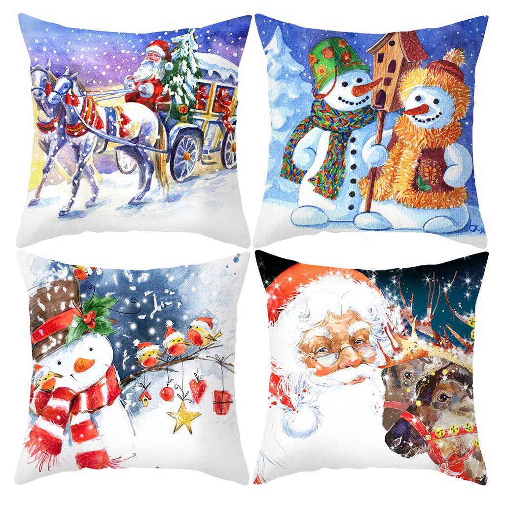 Christmas Pillowcase New Cushion Lumbar Pillow Cartoon Holiday Linen Super Soft Short Plush Pillowcase