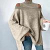 Ladies Fashion Off Shoulder Turtleneck Warm Solid Color Long Sleeve Sweater