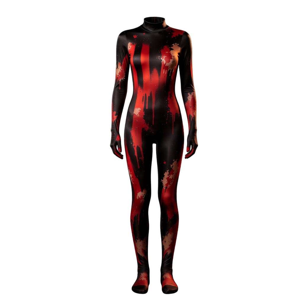 Unisex félelmetes body overall fekete-piros mintával - Magas rugalmasságú anyag Halloweeni Party jelmezhez
