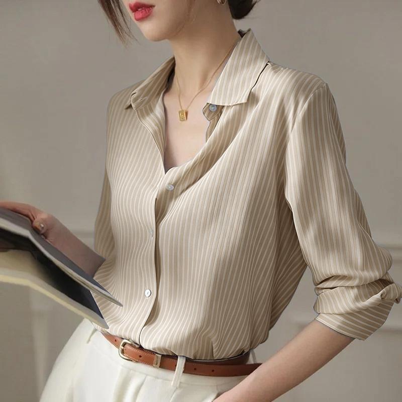 ZANZEA Women Daily Casual 3/4 Sleeve Loose Commute Stripe Blouse
