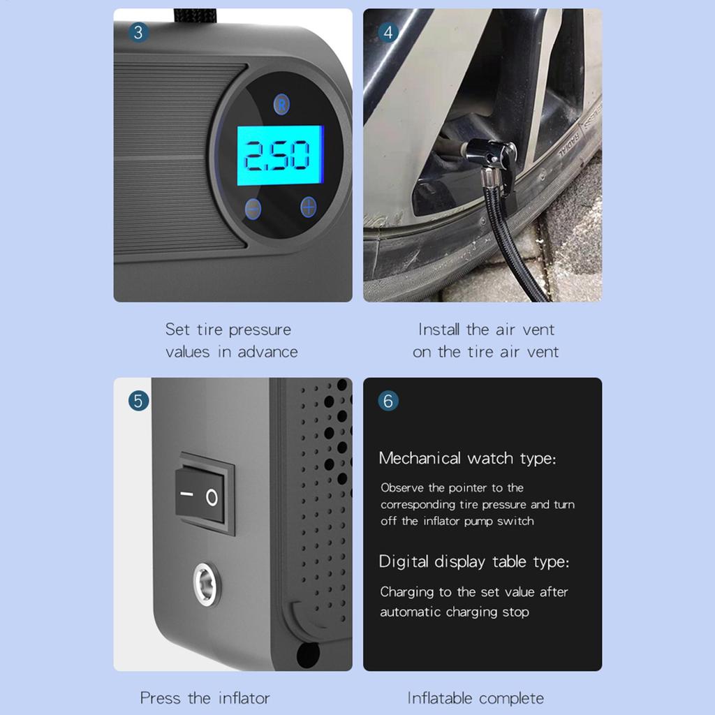 Air Pump For Car Tires Portable Auto Shut Off Automotive Inflation Tool Air Pump For Auto For Motorcycles Bikes Bicycle