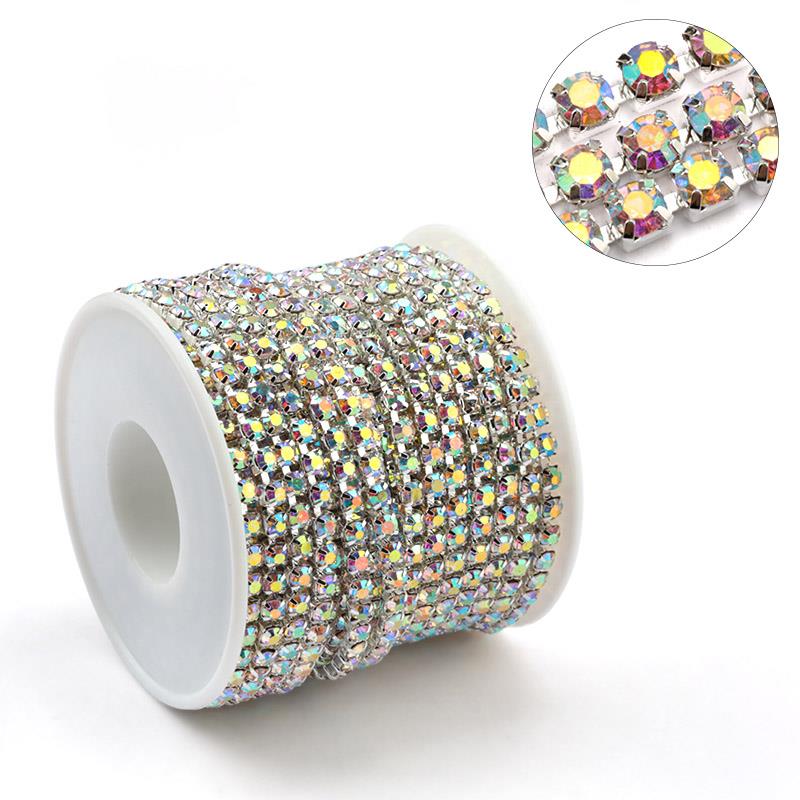 SS6 - SS16 Glitter Sew - On Rhinestone Cup Chain Crystal Cup Chain Rhinestone Trimming for Decoration
