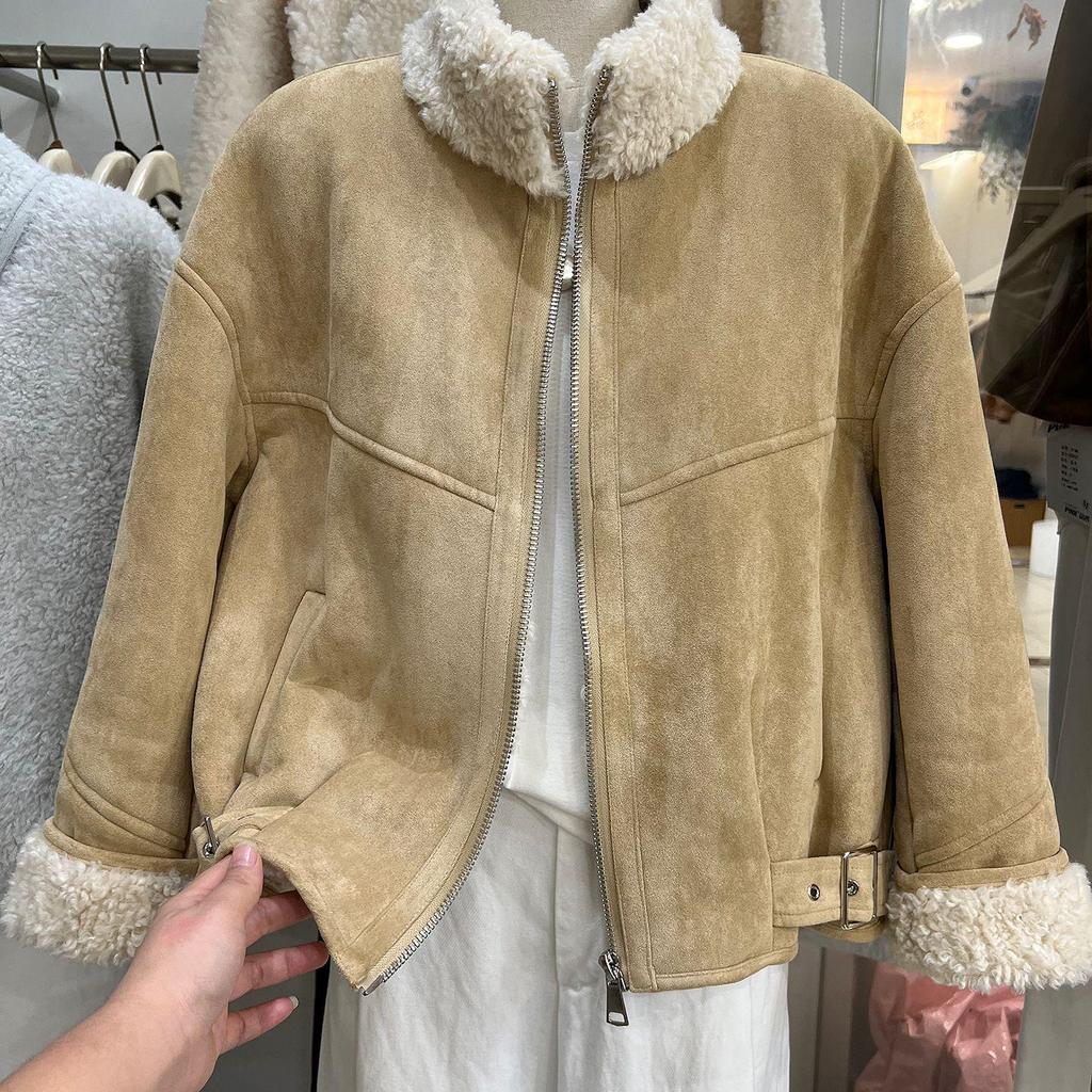 2025 Winter European Suede Lambswool Coat: Warm, Loose, Leather & Fur Blend Jacket