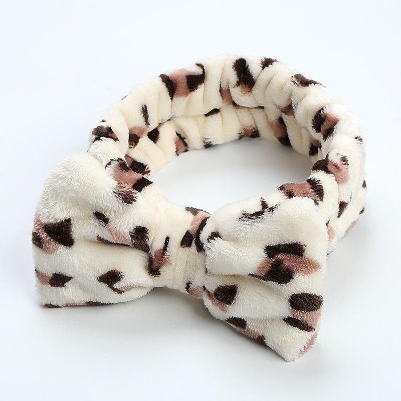 Leopardprint korallfløyelshårbånd, hårbånd for kvinner, sløyfeknute, plysjhårbånd, søtt vaskeansikt, ensfarget pannebånd, hårtilbehør