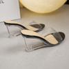 Summer new fashion high-heeled slippers women's transparent wedge shoes one-character outer wear fairy wind cool slippers tide