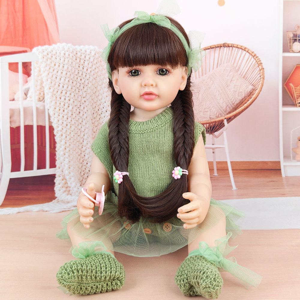 Realistic 55cm 22inch Soft Silicone Reborn Baby Doll With Clothes Magnetic Pacifier Feeding Bottle Set Handmade Girl Birthday Gift