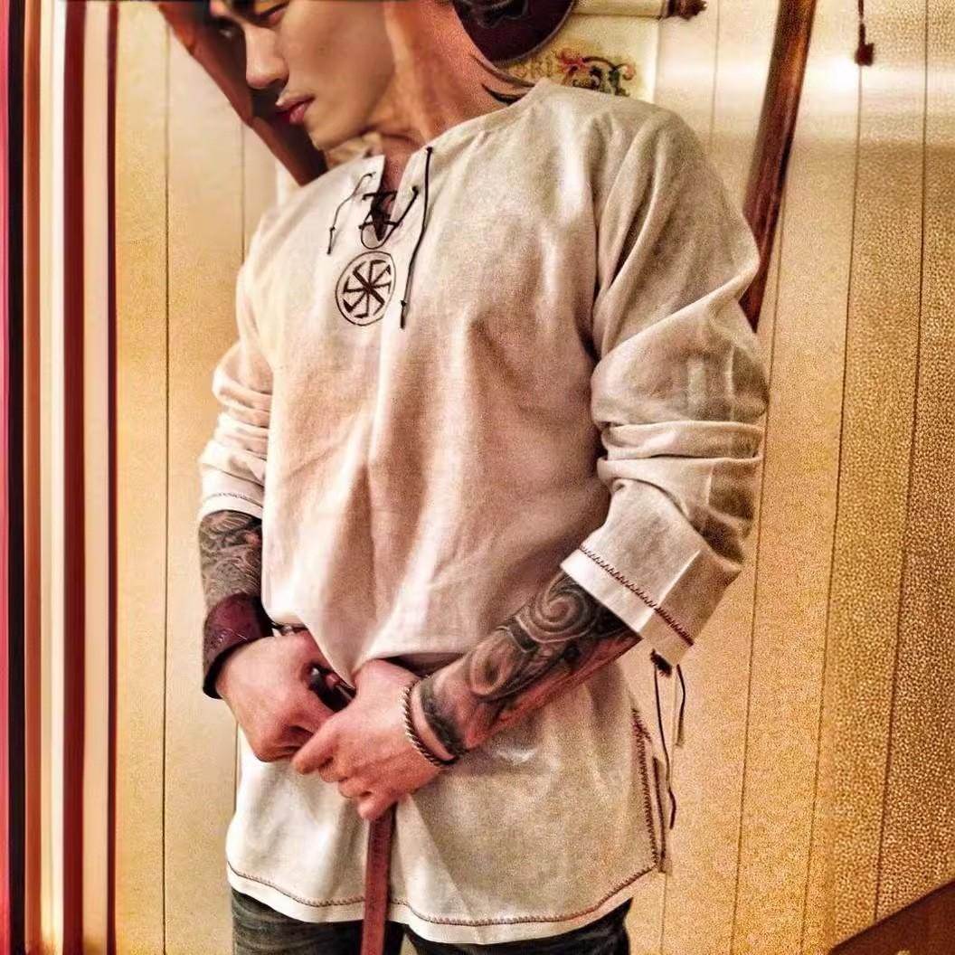 

Мужская весенне-летняя повседневная рубашка с длинным рукавом из хлопка и льна XL хаки