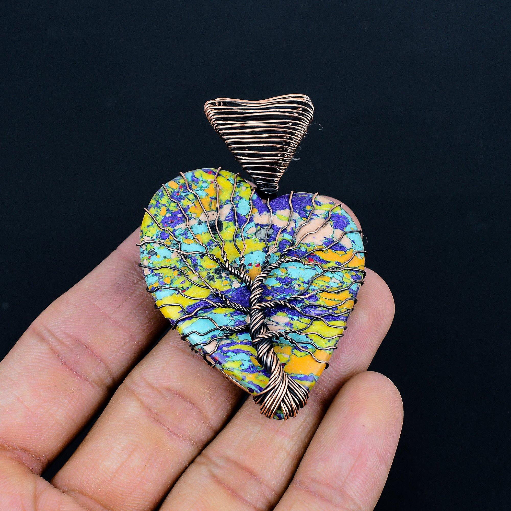 

Mosac Ballon Jasper Pendant, Gemstone 999 Copper Wire Wrapped Jewelry Pendant, Handmade Jewelry Birthstone Pendant, Gift For Him 2.75 Inches