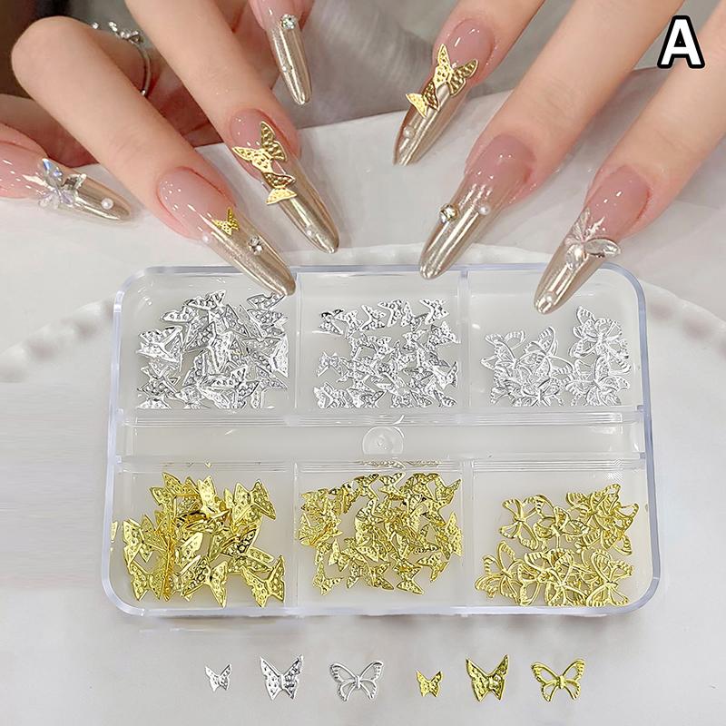 6/12Grids Metal Bow Nail Art Charm Gold Silver 3D Star/Cross Nail Rivet Starlight Nail Decoration Parts Diy Manicure Accessories