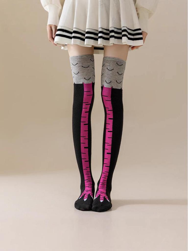 Girls' Funny Chicken Feet Over-the-Knee Socks for Trendy Home Fitness