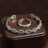 Yupsk 2 Pieces Hollow Square Shiny Zircon Chain Bracelet Rings for Women Shiny CZ Crystal Cuff Bangle Wedding Jewelry