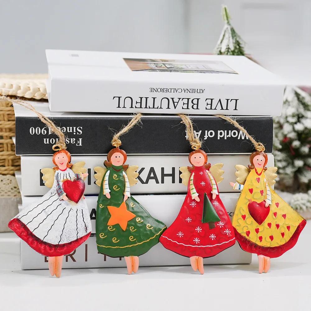 4pcs Christmas Tree Angel Pendant, Retro and Aged Christmas Wooden Decorative Pendant, Angel Small Pendant Accessory 8cm