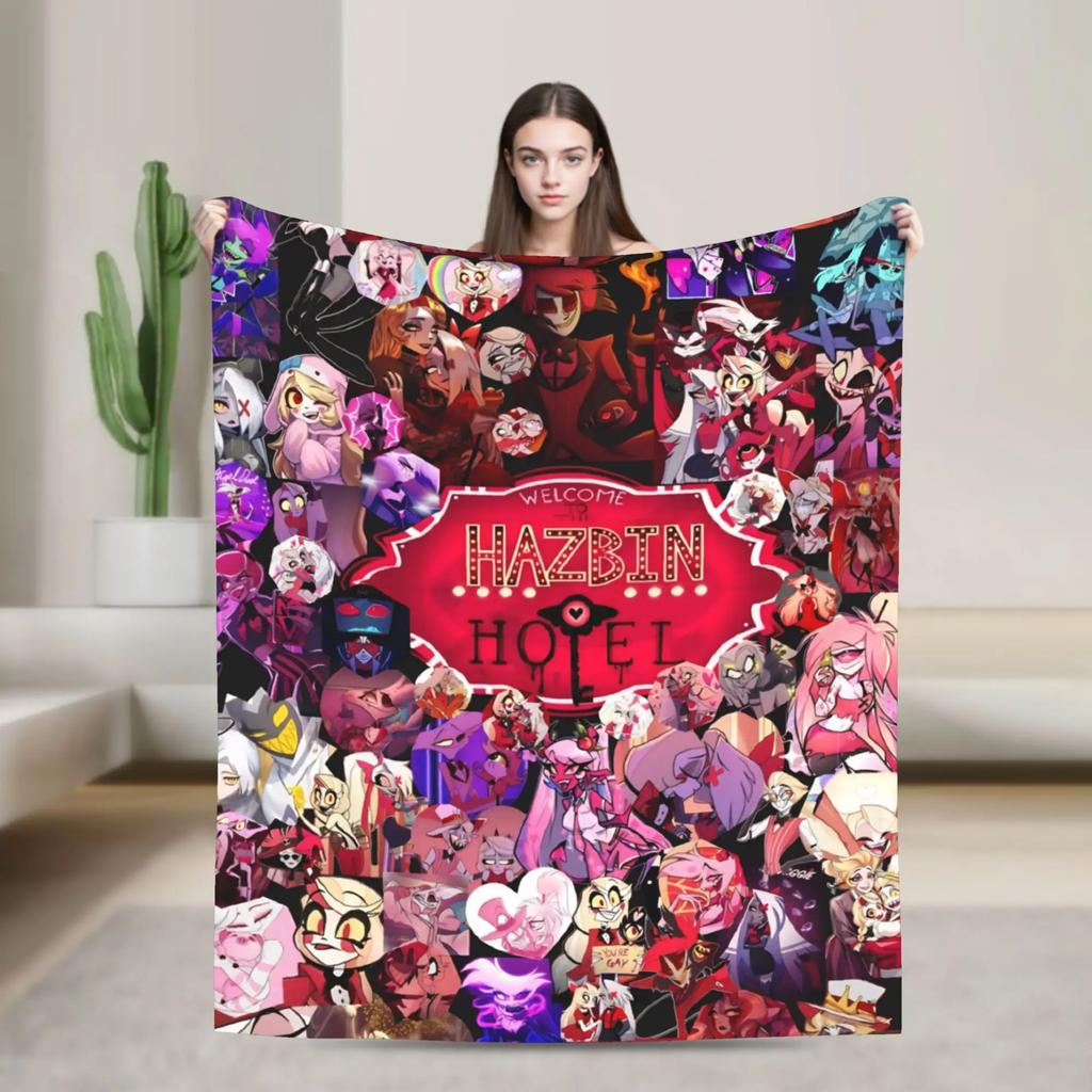 Warm Blanket Picnic Alastor Game VOX H-Hazbin Hotel Throw Blanket Flannel Bedspread For Couch Bed Fluffy Sofa Bed Cover