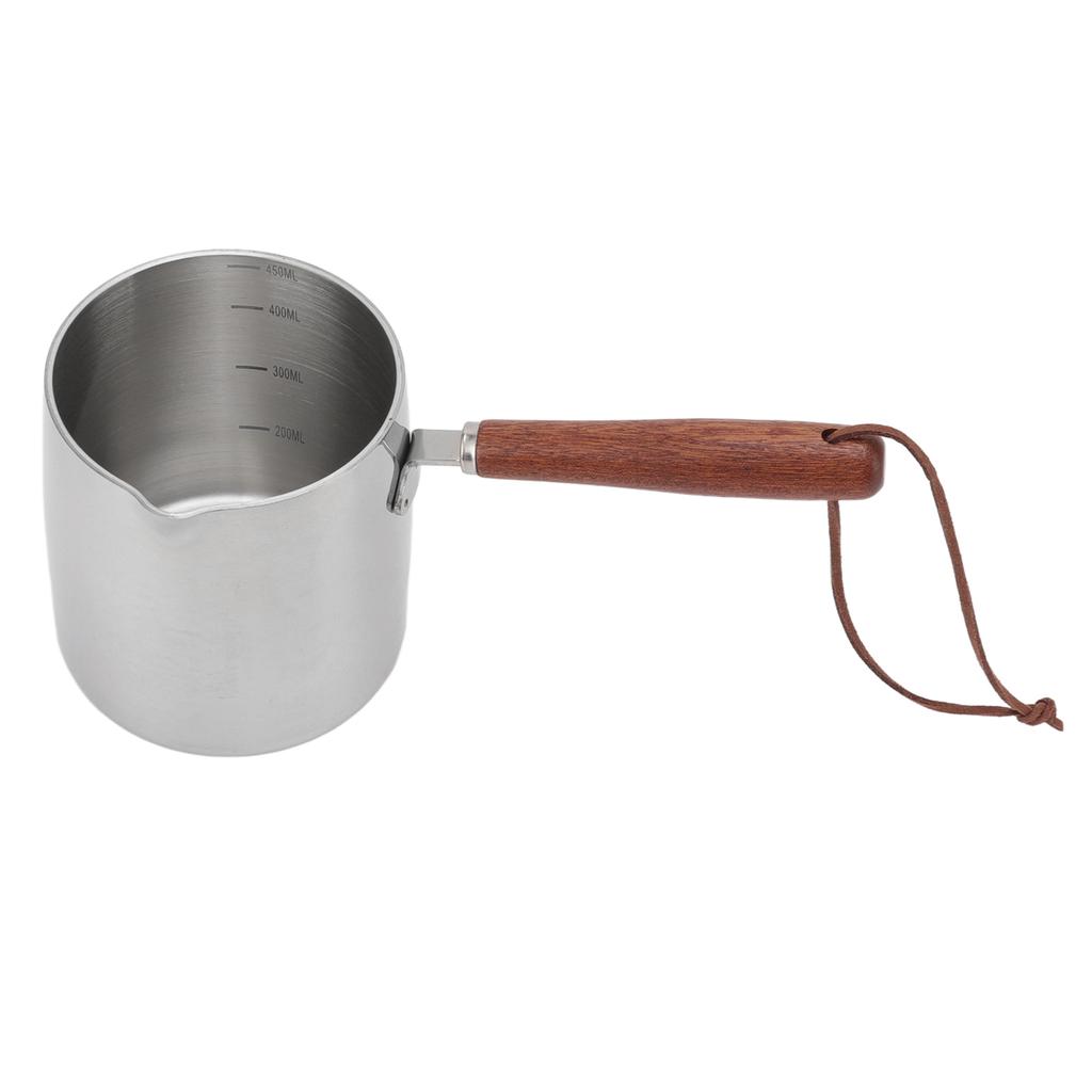 450ML Stainless Steel Butter Warmer Mini Butter Coffee Milk Pot Small Saucepan with Wooden Handle