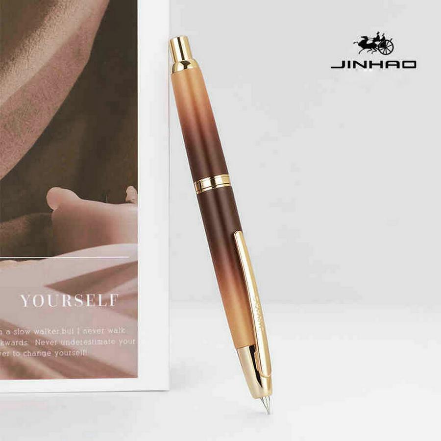 JINHAO 10 Druck-Einziehbare Füllfederhalter EF/F Feder Handpoliert Rosa Tinte Stift mit Konverter Büro Schulbedarf A1