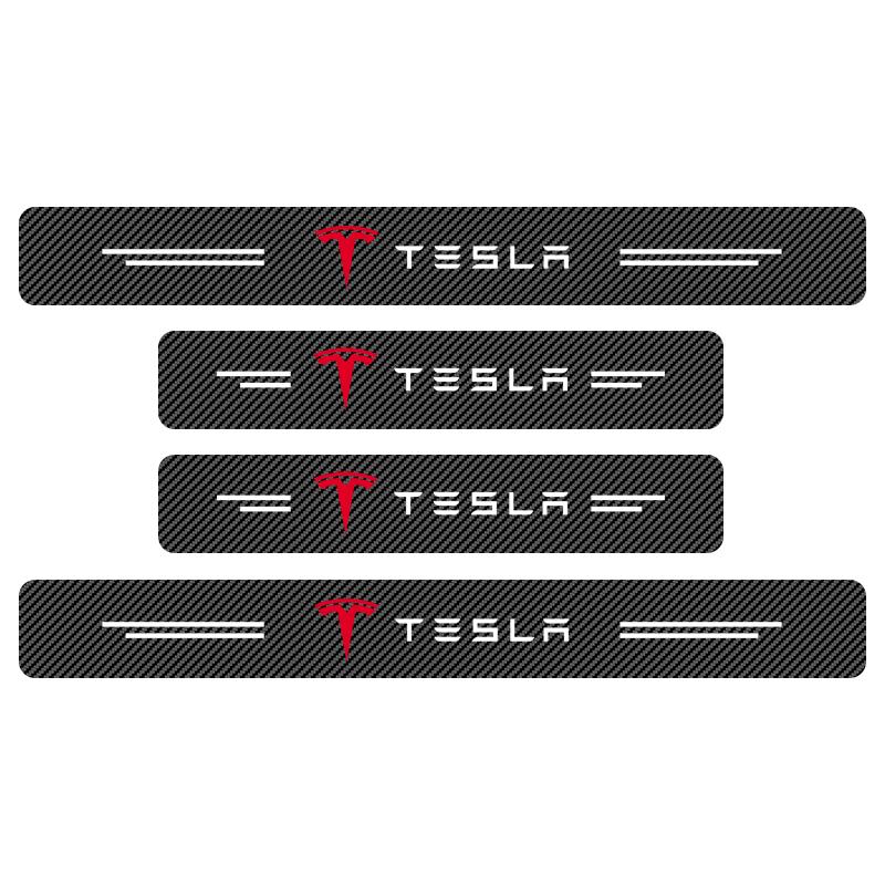 4Pcs Carbon Fiber Car Doorsill Stickers Protect Film Auto Styling For Tesla Model 3 S X Y Style Roadster Invader Coil Mod WYE K80