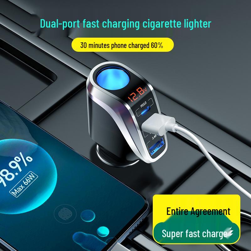 Oshur Fast Charging Car Charger with USB Expansion & Triple Cigarette Lighter Adapter