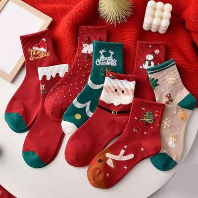 5Pairs Comfortable Cotton Christmas Sock Ornament Christmas Party Children Adult Gift Santa Reindeer Pattern Xmas New Year Decor